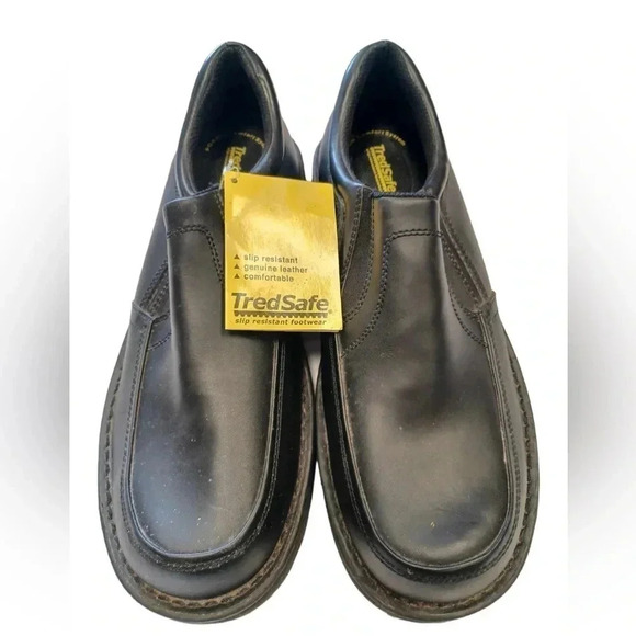 TredSafe Black Slip On Laceless Easy Twin Gore Leather Anti Slip Shoes Size 14 - Picture 1 of 9